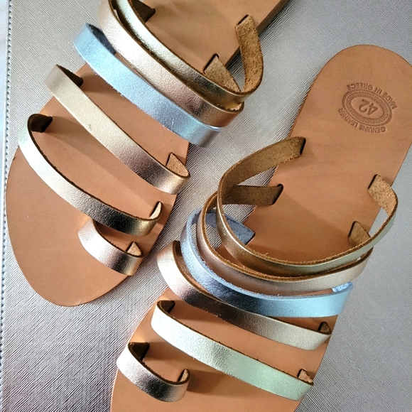 Leather Greek Sandals Tri-color Toe Loop - Picture 1 of 13